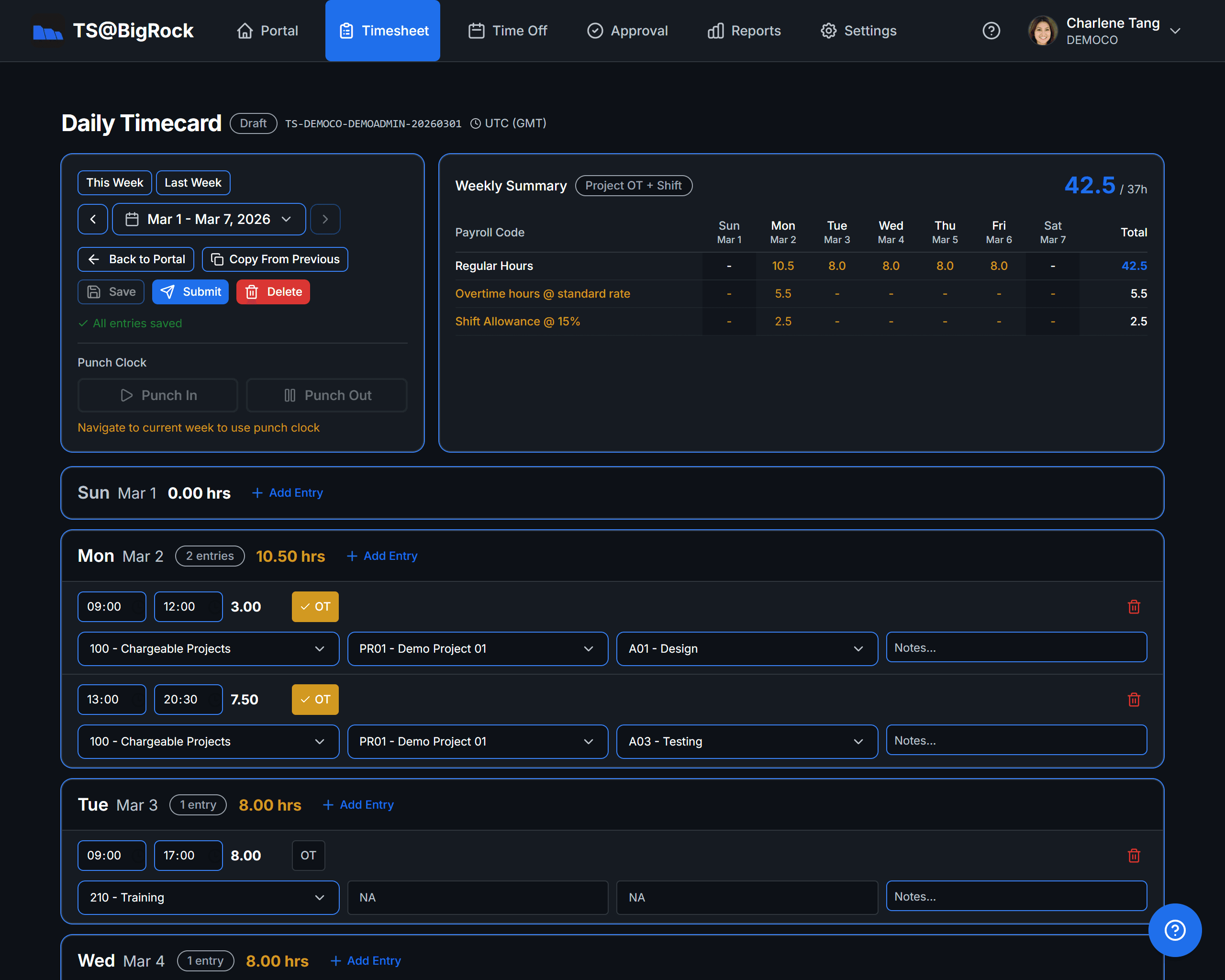 Timesheet — Log hours, track project effort, manage overtime